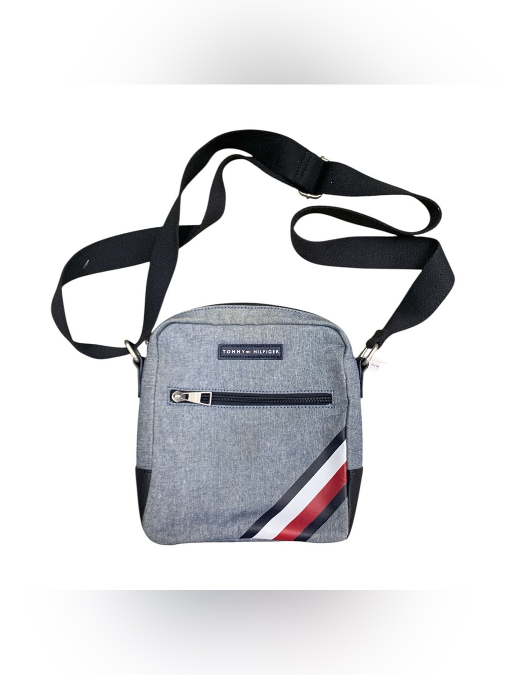 Tommy Hilfiger Grey Crossbody Bag with Red-White-Blue Stripe